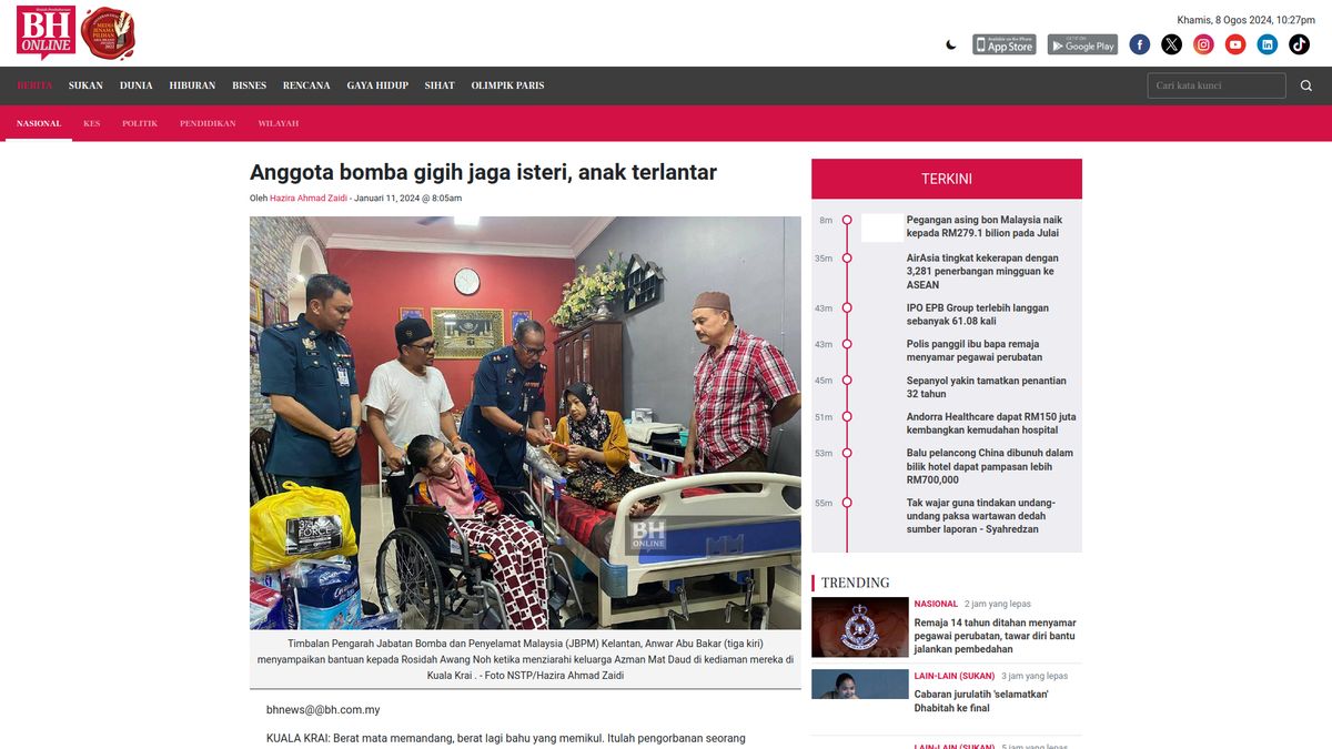 anggota bomba jaga isteri dan anak